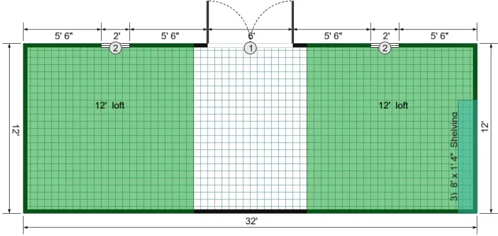 12x32x6 Lofted Barn Max - View 2
